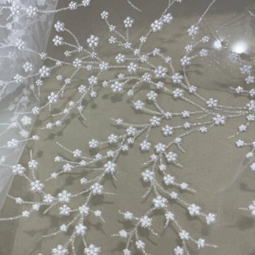 White Glitter Tulle Lace Fabric Embossment Floral Mesh Fabric for Wedding Dress,Veils,Gowns, by the meter
