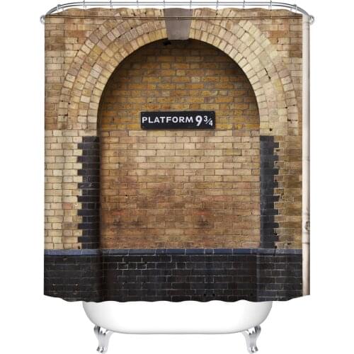Platform 9 and 3/4 at Londons Kings Cross Station Brown Wall Vintage Shower Curtain Waterproof Bathroom Decor Curtains