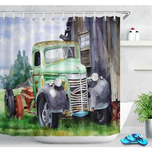 Vintage Old Truck Car Barn Shower Curtains Country Style Bath Curtain Farmhouse Decor Polyester Fabric Shower Curtain Set