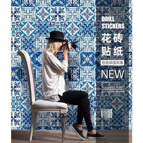 Waterproof European style retro ceramic tile stickers bathroom kitchen DIY splicing creative color flower brick wall stickers