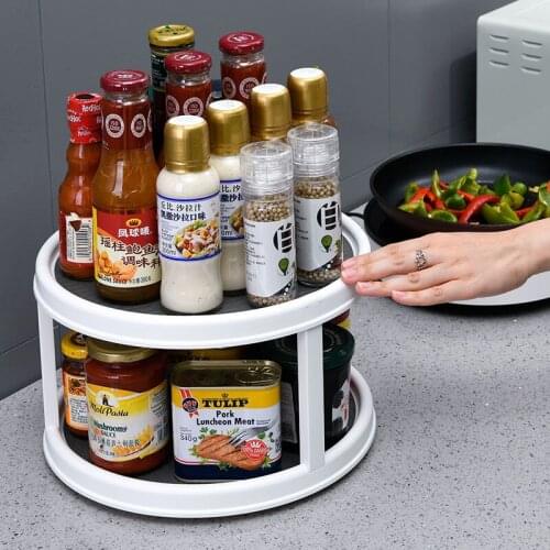 Rotatable Desktop Kitchen Storage Tray Multifunctional Plastic Round Storage Cabinet Spice Bottle Bath Cosmetics Makeup Rack