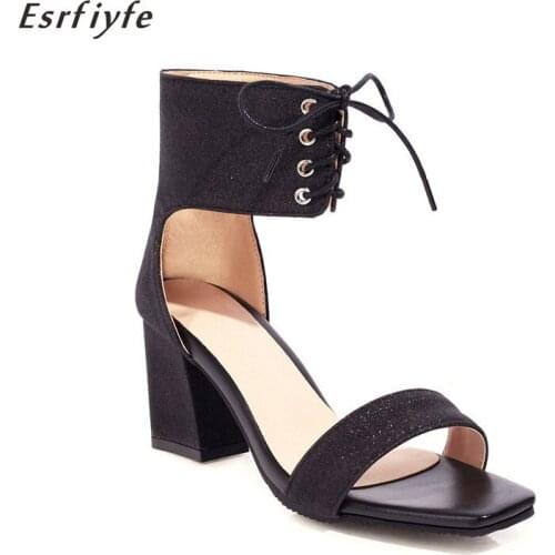 ESRFIYFE 2021 New Fashion Thick Heels Sandals Women Shoes Classic Black Womens Sandals Summer Elegant Brand Sandals Large Size
