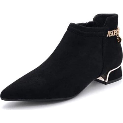 2020 Winter Shoes Women Boots Elegant Woman Party Shoes Low Heels Pointed toe Ladies Ankle Boots Square heel 3cm A2900