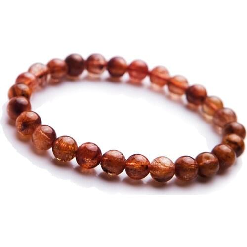 Genuine Natural Copper Hair Rutilated Quartz Crystal Jewelry Women Man Stretch Bracelets 7.5mm