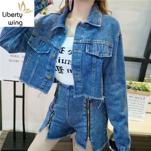 Street Jeans + Set 2020 Spring Autumn New Womens Long Sleeve Jacket Denim Short Pants 2 Piece Shorts Sets