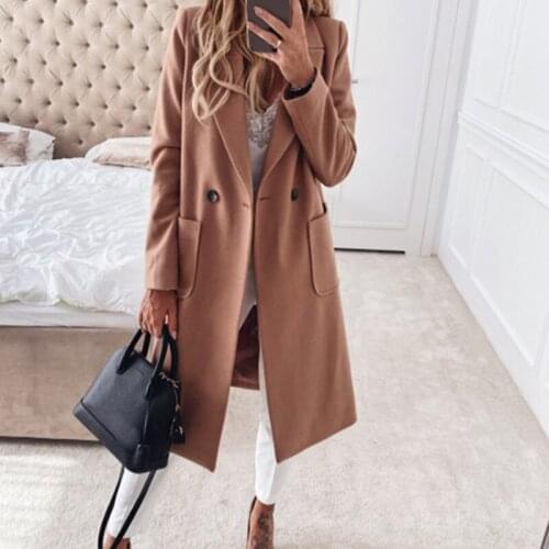 Office Lady Elegant Coat Fashion Women Solid Color Pocket Slim Outerwear 2021 Lapel Blazer Commuter Long Coats Woman Clothing