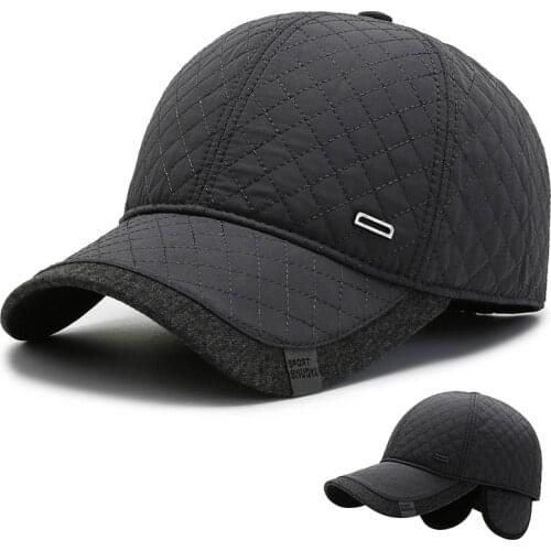 Winter Mens Hat Middle-Aged and Elderly Baseball Cap Warm Hat with Earflaps Fleece Inside Windproof