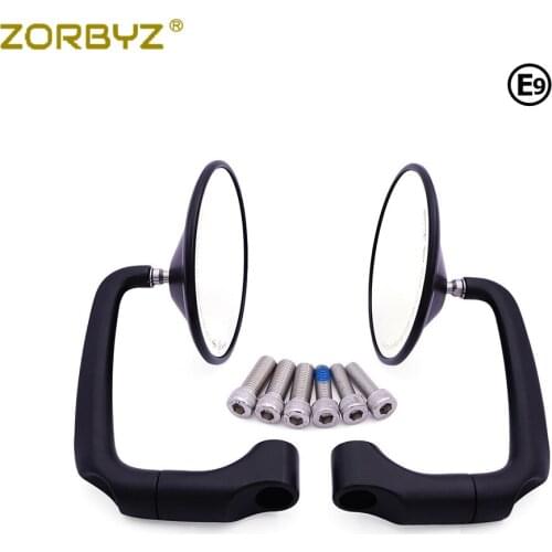 ZORBYZ Black Round 4" Motorcycle CNC Aluminum L-bar Retro Rearview Side Mirror E9 Mark For Honda GN/ CG Cafe Racer Custom