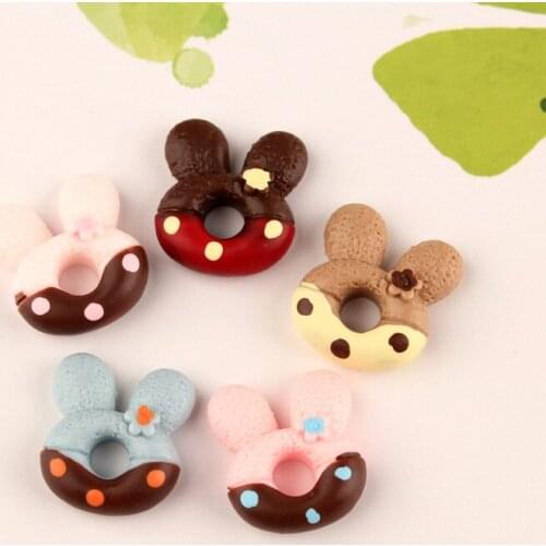 10pcs 16*18mm Kawaii Cute Animal Rabbit Head Shape Donut Food Resin Cabochon Flatback Clay Beads Charms Material Cute Accessory