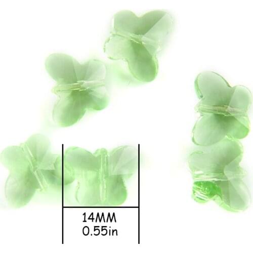 100pcs/lot Apple Green 14mm Crystal Butterfly Beads With Middle Hole For Wedding Strands & Chandelier Beads