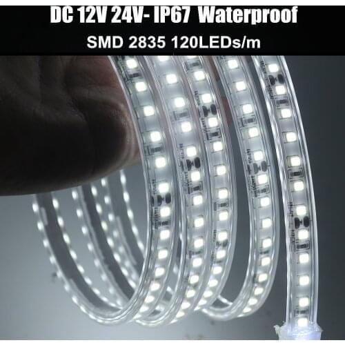 DC 12V 24V 120LEDs/m 2835 LED Strip IP67 Waterproof Natural White 4000K /Warm White Flexible Tape LED Light Lamp