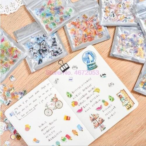 200packs Mini Transparent 3D PVC Crystal Candy Stickers Animal Fruit Cat Decorative Sticker for Diary Album 100pcs/pack