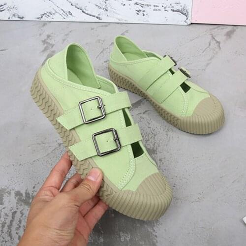 2021 Creepers Double buckle strap canvas shoes women sneakers flats espadrilles elevated thicken soled loafers plus size 34-43