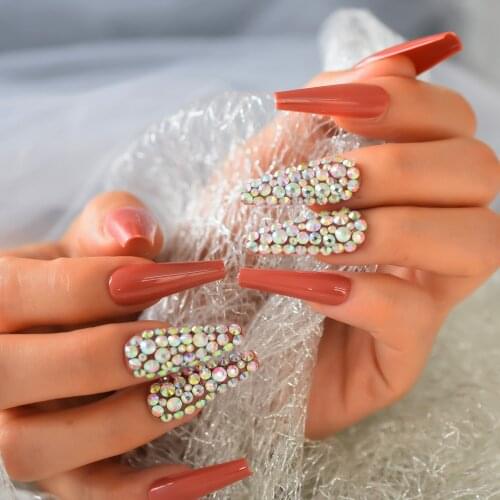 Super Long Sparkling Fake Nail Customized Ballerina Nail Tips Full Cover Designed Tapered Nail Art Tools