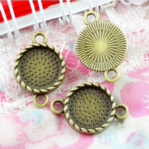50Pcs 12mm Inner Size Antique Bronze Plated Zinc Alloy Blank Base Charms DIY Jewelry Accessories
