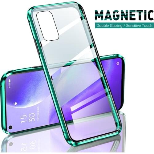 Aluminum Magnetic Metal Bumper Flip Double-Side Case For OPPO Reno 5 4G Or 5G Glass Phone Cover Shell Coque For O PPO Reno5 6.4"