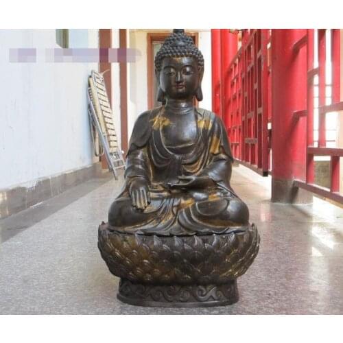 Free shipping S03184 23"Tibet old Bronze gilt Lotus Flower Buddha Amitayus Amitabha Buddha Statue