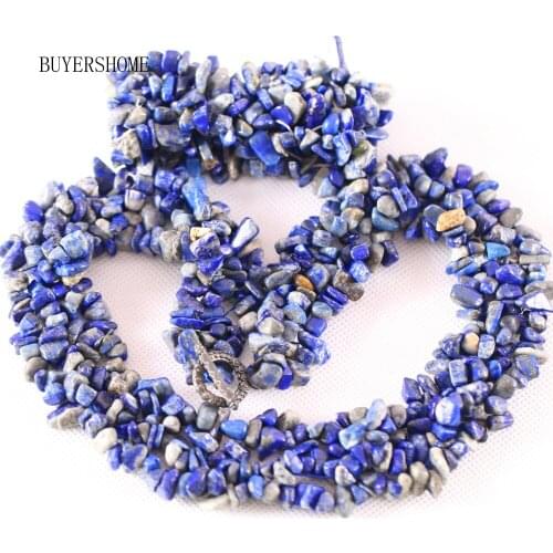 4-8MM Chip Beads Natural Stone Blue Lapis Necklace Bracelet Jewelry Set For Women Gift