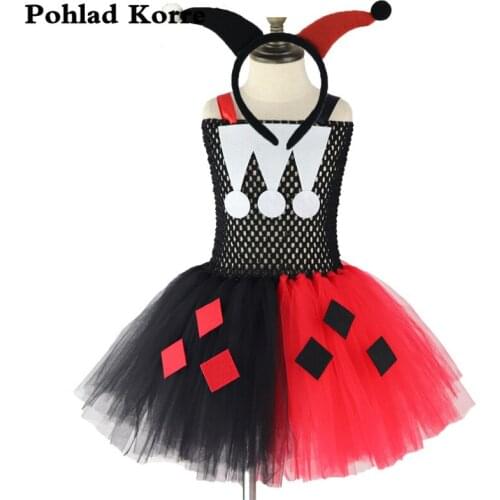 Red Black Clown Girls Tutu Dress Girls Kids Cosplay Halloween Costume Christmas Party Dresses for Girls Children Clothes Vestido