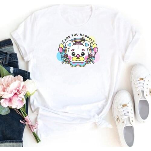 Are You Happy T-shirt Women Cotton Kawaii Cartoons Women Tshirt Casual Shrot Sleeve Camiseta Mujer Gothic Tops T Shirt Women