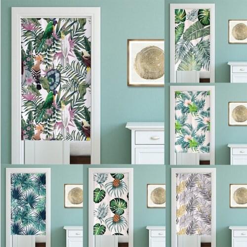 Printed Tropical Plant Door Curtain Kitchen Bathroom Partition Curtain Bedroom Decoration Half Panel Toilet Curtain