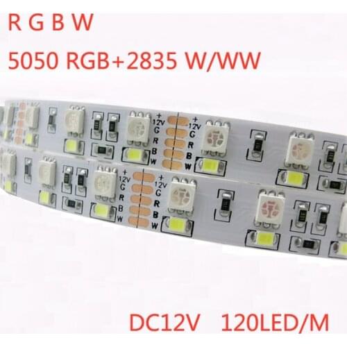100m Double Row LED Strip SMD 5050 RGB + 2835 White / Warm White,120Leds/m ,5m/roll waterproof/non waterproof DC12V Super Bright