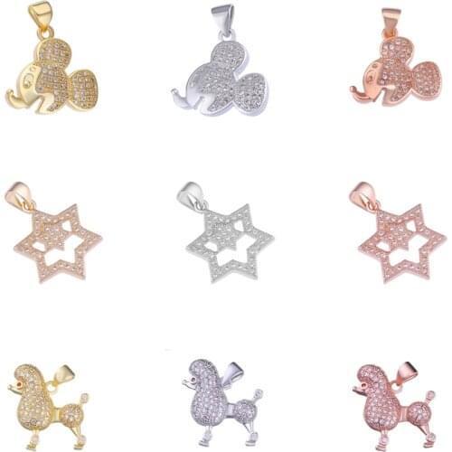 Juya DIY Sorority Charm Jewelry Making Accessories Micro Pave Cubic Zirconia Star of David Poodle Dog Charm Pendants Supplies