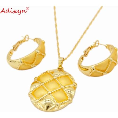 Adixyn 24k Gold Color jewellery set for Women Dubai Pendant Necklace earrings 2021 trend Set Party Birthday Gifts N081814