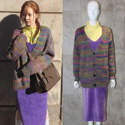 Kpop 4Minute Kim Hyun A same 2021 autumn warm Knitting hoodies women korean streetwear casual V-neck sweatshirts female clothes