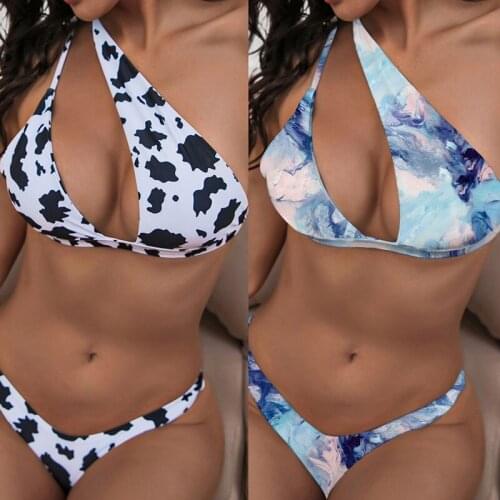 Micro Design Swimsuit Cow Print Bathing Suits Low Waist Thong One Shoulder Swimwear Women 2021 Bikini Set Summer Biquini C68