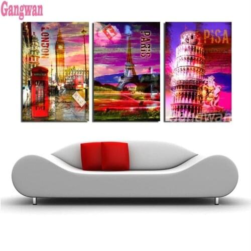 London Big Ben Paris 3 Pcs diy diamond painting city landscape diamond embroidery cross stitch mosaic Pictures Modular Office Wa