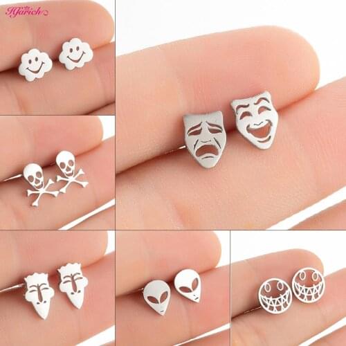 Mini Stainless Steel Smiley Face Earrings for Women Children Jewelry Cute ET Alien Skull Halloween Earings Christmas Gift 2021