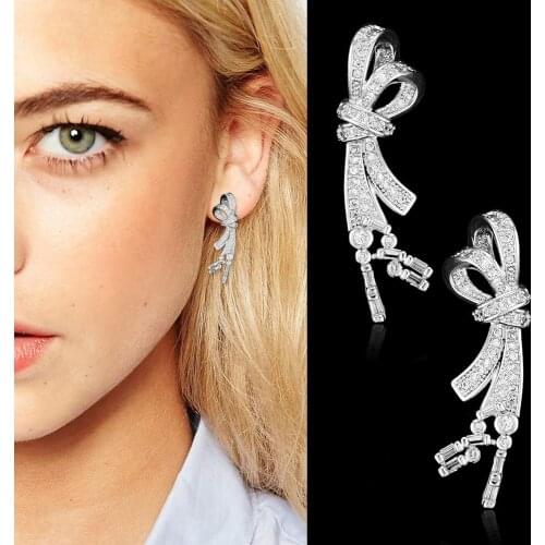 LARRAURI Fashion Jewelry Trendy Bowknot Drop Earrings For Women Charm Cubic Zircon Crystal Dubai korean Bridal Wedding Earrings