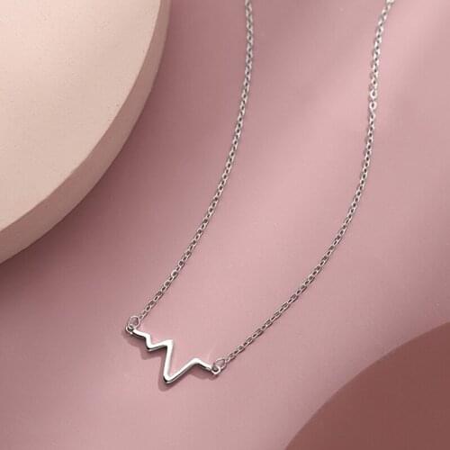 Fashion Womens S925 Silver Plated Heartbeat Electrogram Pendant Personalized Necklaces YMD
