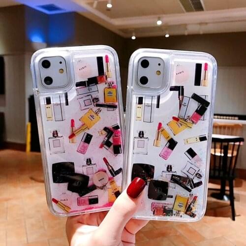 Fashion Cosmetic Makeups Lipstick Perfume Quicksand Case For iPhone 11 Pro Max X XS Max XR 7 8 6 6s Plus Phone Glitter Cover