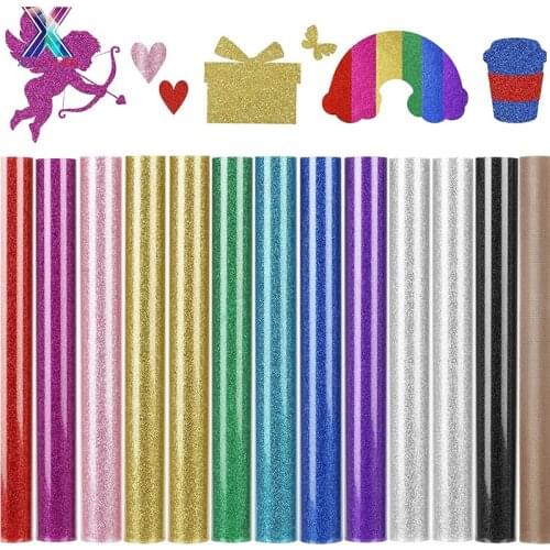 XFX HTV Heat Transfer Stickers 25x50cm Beautiful Color PES Glitter Heat Transfer Vinyl Film Heat Press Cutting Iron on HTV Film