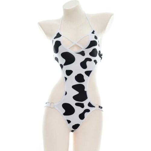 New anime cow polka dot printing one-piece sexy lingerie ladies sleepwear sexy milk costumes uniform tail