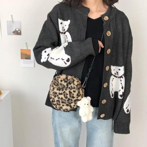 Autumn winter new leopard print plush cashmere messenger bag retro cute disc bag wild small messenger bag purse female bag girl