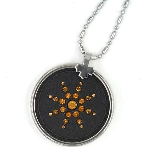 Stainless Steel Brown Crystal Volcanic Stone Lava Round Bio Scalar Energy Power Necklace Anti EMF Radiation Pendant Necklace