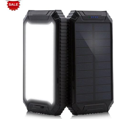 PowerGreen Slim Power Bank Double USB 10000mAh Mini 5V 2A Solar Panel Charger for Samsung Phone with Flashlight