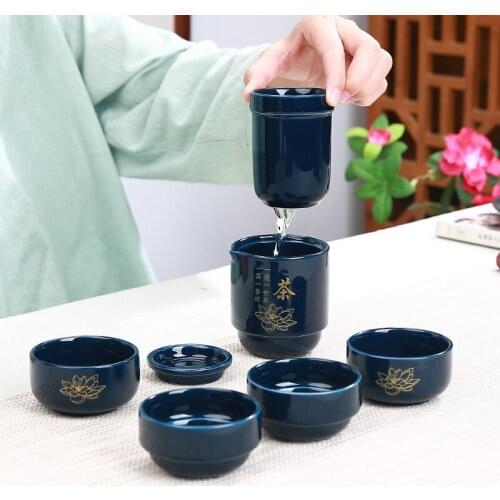 Simple Chinese Porcelain Tea Set Portable Tea Cups For Travel with Bag Creative Ceramic Outdoor Kung Fu Water Mug Drinkware