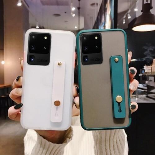 Shockproof Bumper Phone Case For Samsung Galaxy A50 A51 S21 S20 S10 S8 S9 Plus Wrist Strap Stand Soft Clear Back Cover