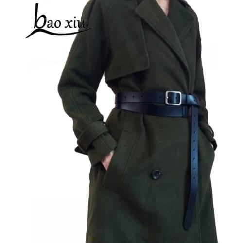 New Vintage Fashion Long Belt Personality Waist Wide Black Genuine Leather Straps shirt Waistband Belt For Women Accessory