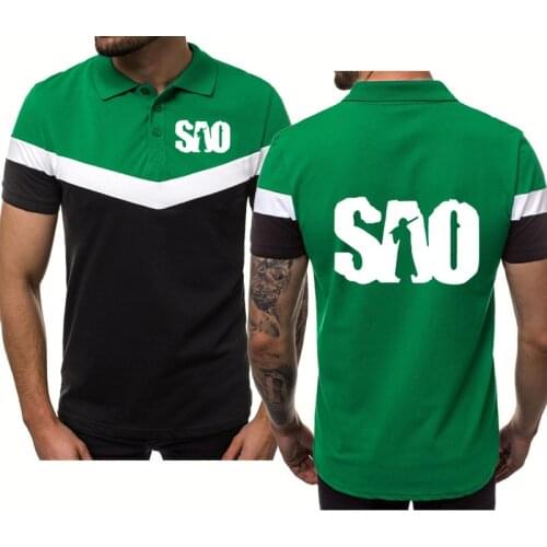 Mens short sleeve Anime Sword Art Online SAO Printed summer Splicing Harajuku Hip Hop Fashion Mens polo shirt tops