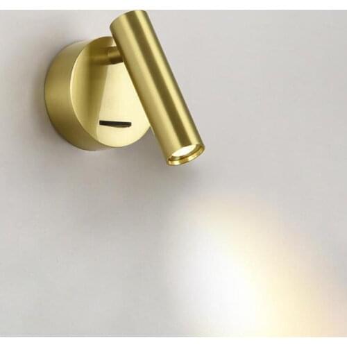 Modern and simple golden LED wall lamp for living room and bedroom round surface mounted 3W LED reading bedside wall lamp