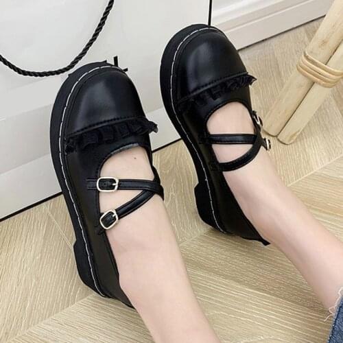 Spring Autumn Lolita Shoes Double Buckle Mary Janes Shoes Women Flats Lace Girls Shoes Black Slip on Shoes zapatos mujer 8360L