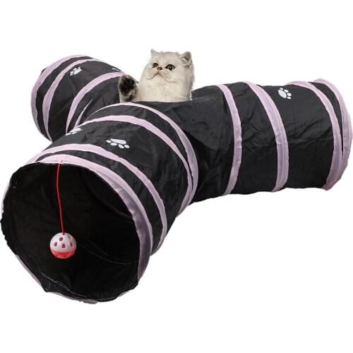 Pet Supplies Funny Pet Cat Tunnel Kitten Toys Tunnel Tubes 3 Holes Foldable Storage 2 Colors Play Tubes Balls