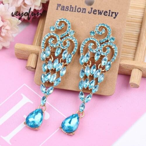 Veyofun Crystal Hollow out Dangle Earrings for Women Luxury Drop Earrings Vintage Jewelry