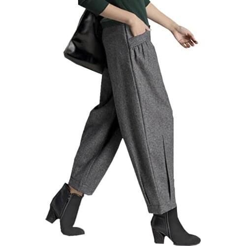 High-quality new woolen pants autumn and winter high waist Harlan-style womens nine pants casual fashion lanterns radish pants
