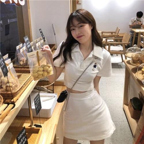 Lapel T-Shirt Set Dress Sweet Shorts Sets Solid Skirts Student Polo Two Piece Set Women Skirt Bareback Sport 2 Piece Sets 2021